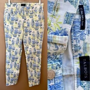 TALBOTS Toile Chinoiserie Print SLIM ANKLE JEAN Size 2